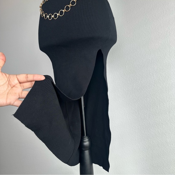 Hera Collection Black Ribbed Bodycon 2PC Set Gold Chain Tank & Skirt Size Small - Picture 5 of 10